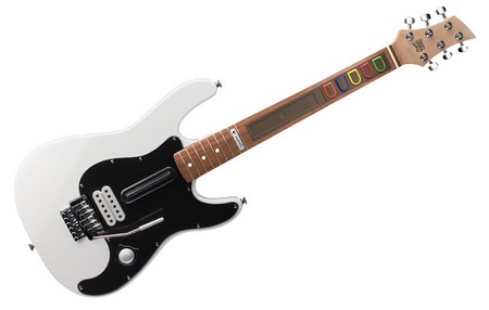 Both controllers works with Guitar Hero games, including the Guitar Hero 5 