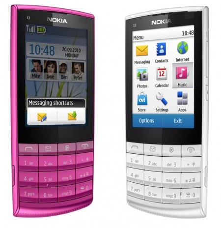 The Nokia X3-02 Touch and Type comes in black, white, blue, purple and pink.
