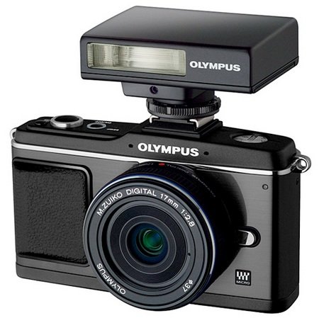 Olympus PEN E-P2 black-on-black kit with black lens and black flash