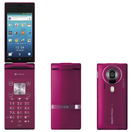 Softbank Sharp 007SH AQUOS PHONE THE HYBRID Clamshell runs Android pink
