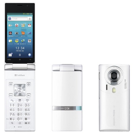 Softbank Sharp 007SH AQUOS PHONE THE HYBRID Clamshell runs Android white