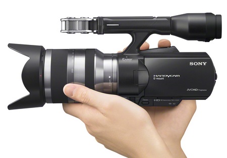 Sony Handycam NEX-VG20 Full HD Camcorder with Interchangeable Lenses on hand