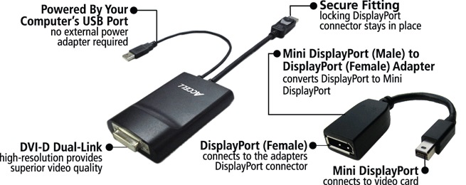 Accell UltraAV DisplayPort to DVI-D Adapter with 3D Support details
