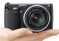 Sony Alpha NEX-F3 Mirrorless Camera on hand