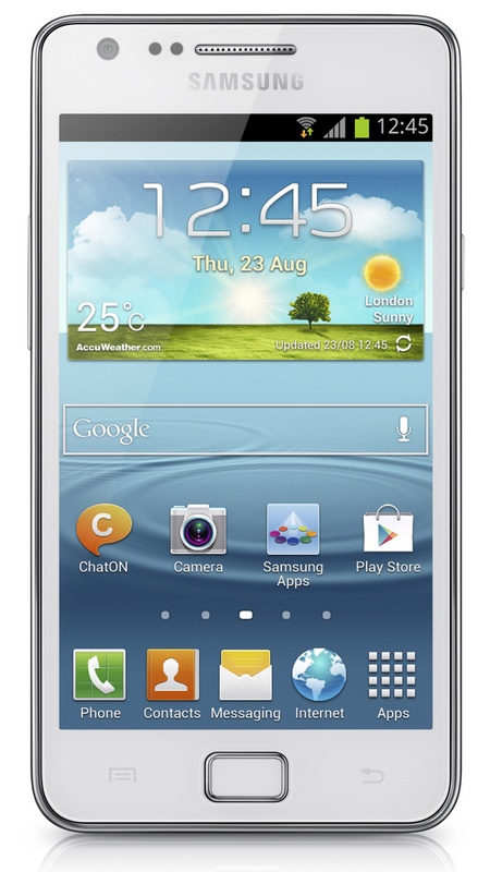 Samsung Galaxy S II Plus runs Android 4.1.2 Jelly Bean white